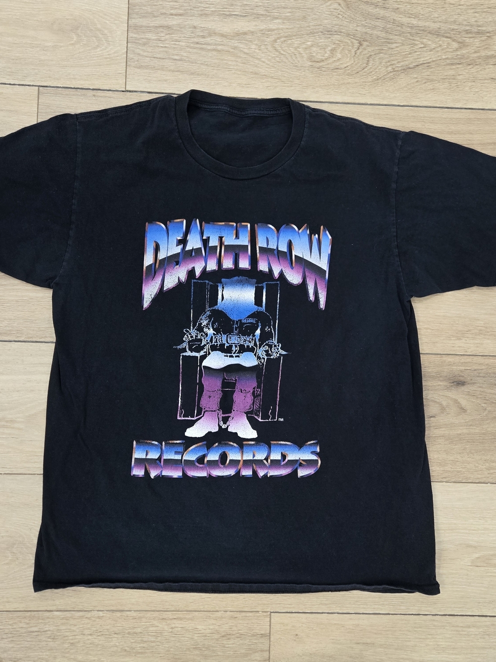 Death Row Records Graphic Print Black Cotton Knit Crew Neck T-Shirt Mens L